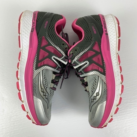 Saucony ISO Fit Hurricane Grey Pink Running Shoes - Picture 4 of 11